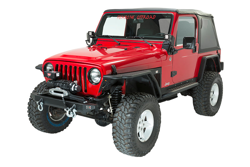 Jeep TJ Winch Plate Steel 97-06 Wrangler TJ Black Textured Powdercoat Piranha Series Fishbone Offroad