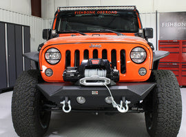 Jeep JK Front Bumper 07-18 Wrangler JK Rubicon and Unlimited Steel Black Textured Powdercoat Manowar Series Fishbone Offroad