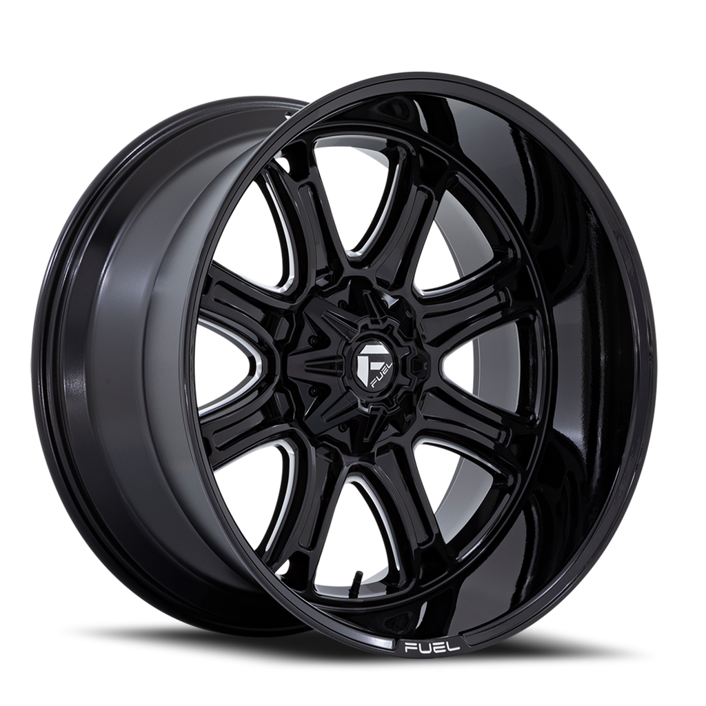 Aluminum Wheels 22X9 Darkstar FC853BE 8 On 165.1 Gloss Black Milled 125.1 Bore 1 Offset Fuel Off Road Wheels