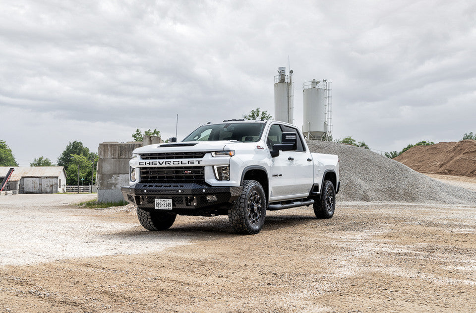 FT Front Bumper Base For 2020-2023 Silverado 2500/3500 HD Sensor Cutouts Fog Cutouts Receiver Gloss Black Powdercoat Bodyguard Bumpers