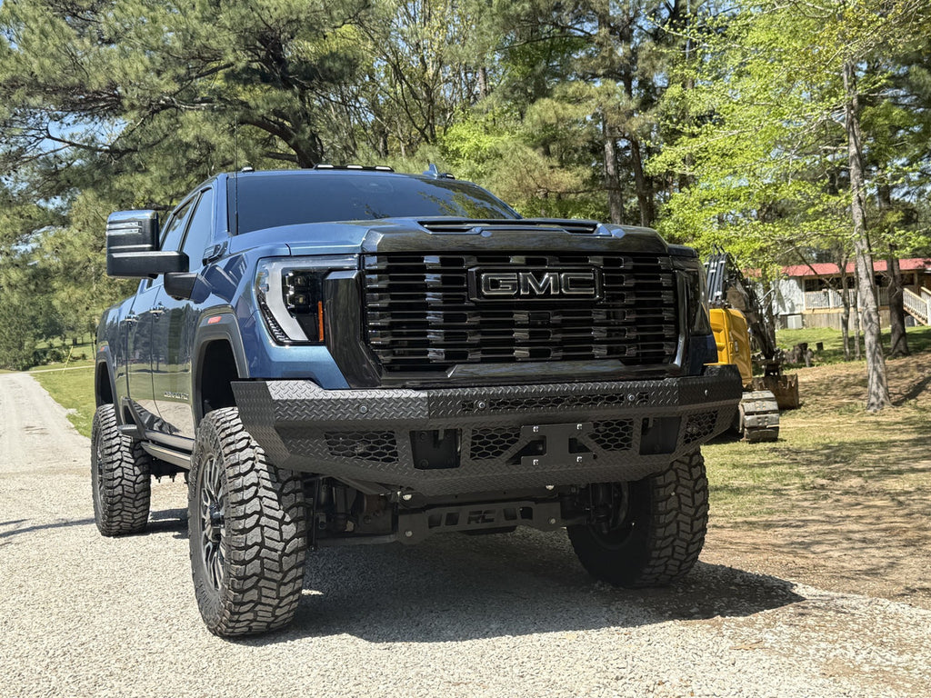 FT Front Bumper Base For 2024-2026 Sierra 2500/3500 HD Sensor Cutouts Fog Cutouts Receiver Gloss Black Powdercoat Bodyguard Bumpers
