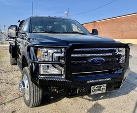 FT Front Bumper Extreme For 2017-2022 Ford F550 Superduty No Sensor Fog Cutouts Receiver With Mesh Grill With Camera Harness Gloss Black Powdercoat Fits 450/550 Trim Bodyguard Bumpers