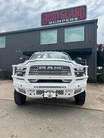 FT Front Bumper Extreme For 2019-2026 Ram 4500/5500 HD Sensor Cutouts Fog Cutouts Receiver With Mesh Grill With Camera Harness Gloss Black Powdercoat Fits 4500/5500 Fender Flare Only Bodyguard Bumpers