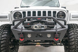 Fab Fours JL18-B4752-1 Stubby Bumper; w/Pre-Runner Guard; 2 Stage Matte Black Powder Coated;