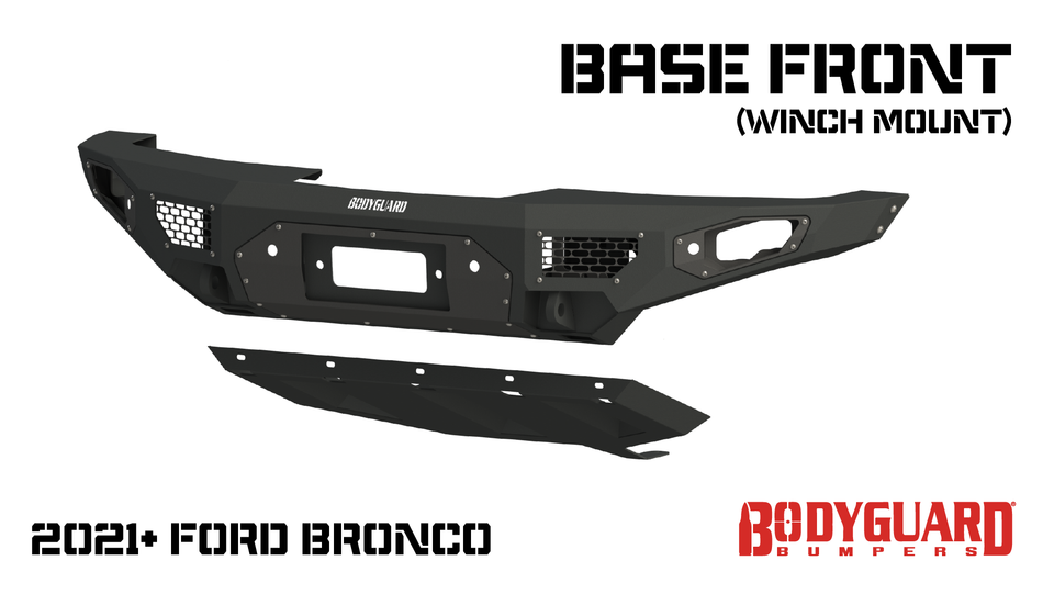 Freedom Front Bumper Base For 2021-2025 Ford Bronco Raptor Only Winch Mount Sensor Cutouts Texture Black Powdercoat Bodyguard Bumpers