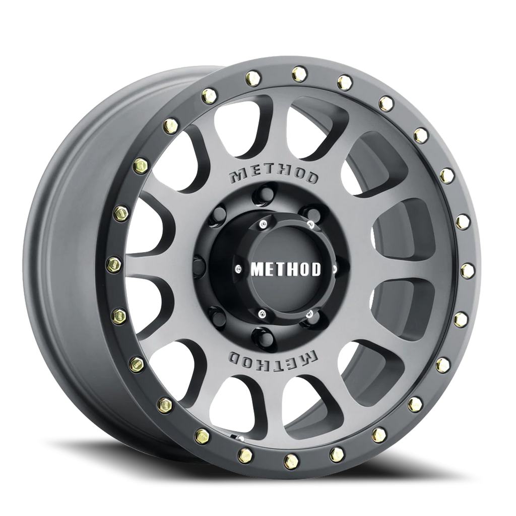 Aluminum Wheels 20x9 NV MR305 Bolt Pattern 8 On 165.1 Offset 18 Lip Size 1.42 Titanium TT Matte Black Lip Method