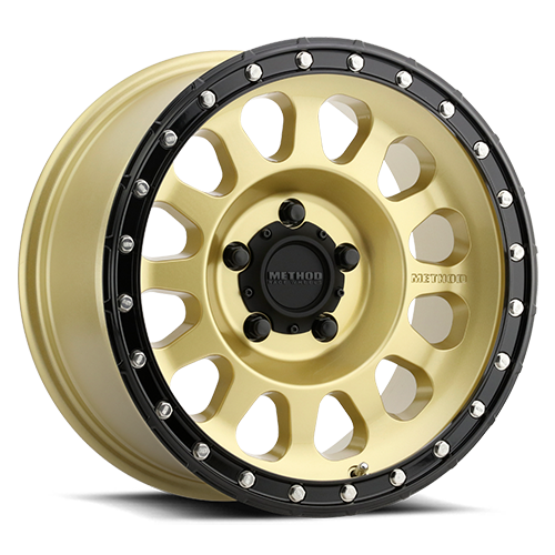 Aluminum Wheels 20x10 MR315 Bolt Pattern 5 On 139.7 Offset -18 Lip Size 3.27 Gold GD Black Street Loc Method