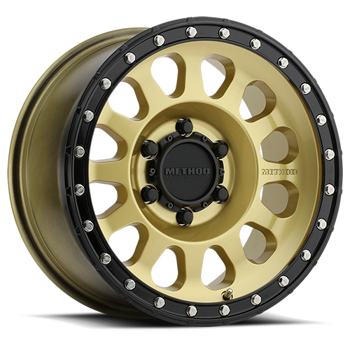 Aluminum Wheels 20x10 MR315 Bolt Pattern 6 On 139.7 Offset -18 Lip Size 3.27 Gold GD Black Street Loc Method