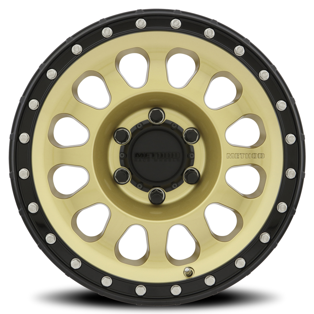 Aluminum Wheels 20x10 MR315 Bolt Pattern 6 On 139.7 Offset -18 Lip Size 3.27 Gold GD Black Street Loc Method