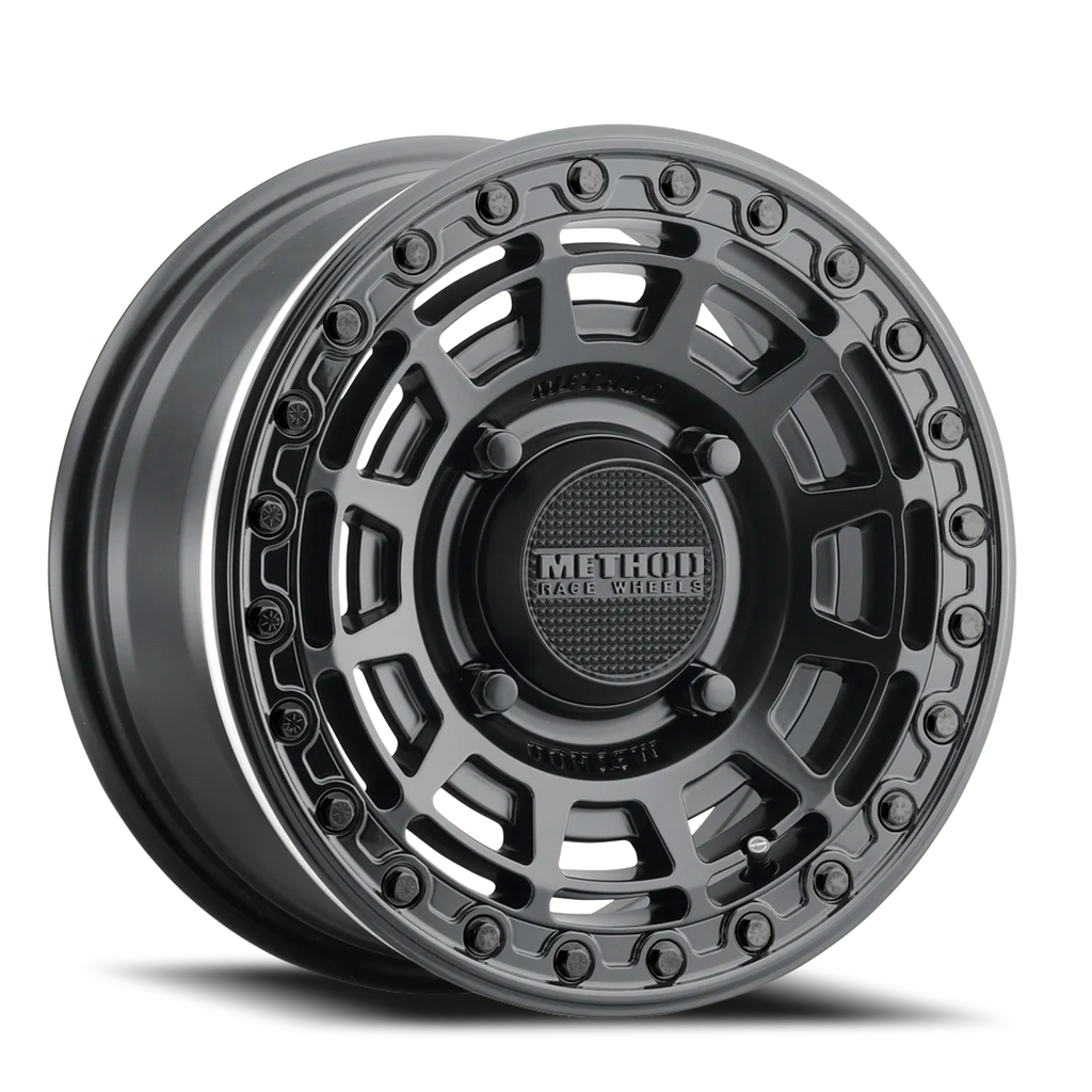 Aluminum Wheels 15x10 MR415 Beadlock UTV Bolt Pattern 4 On 156 Offset 25 Lip Size 2.09 Matte Black MB Gloss Black Ring Method