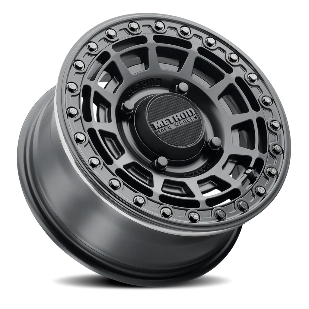 Aluminum Wheels 15x10 MR415 Beadlock UTV Bolt Pattern 4 On 136 Offset 25 Lip Size 2.09 Matte Black MB Gloss Black Ring Method