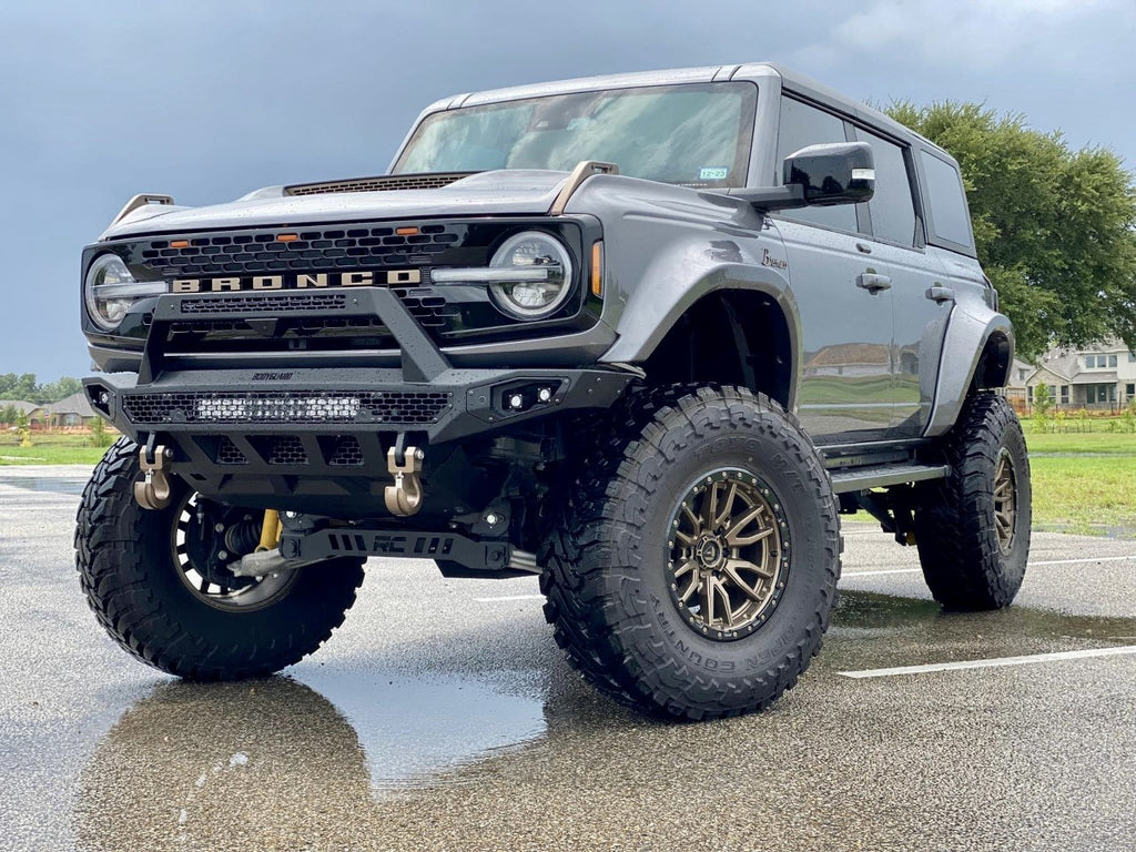 Freedom Front Bumper Baja For 2021-2025 Ford Bronco Raptor Only Non Winch Sensor Cutouts With Camera Harness + Pod Texture Black Powdercoat Bodyguard Bumpers