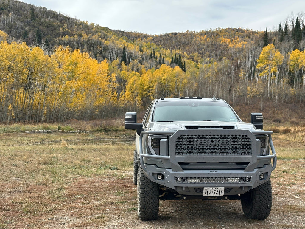 Freedom Front Bumper Extreme For 2024-2026 Sierra 2500/3500 HD Non-winch No Sensor Cutouts With Mesh Grill With Camera Harness Texture Black Powdercoat Bodyguard Bumpers