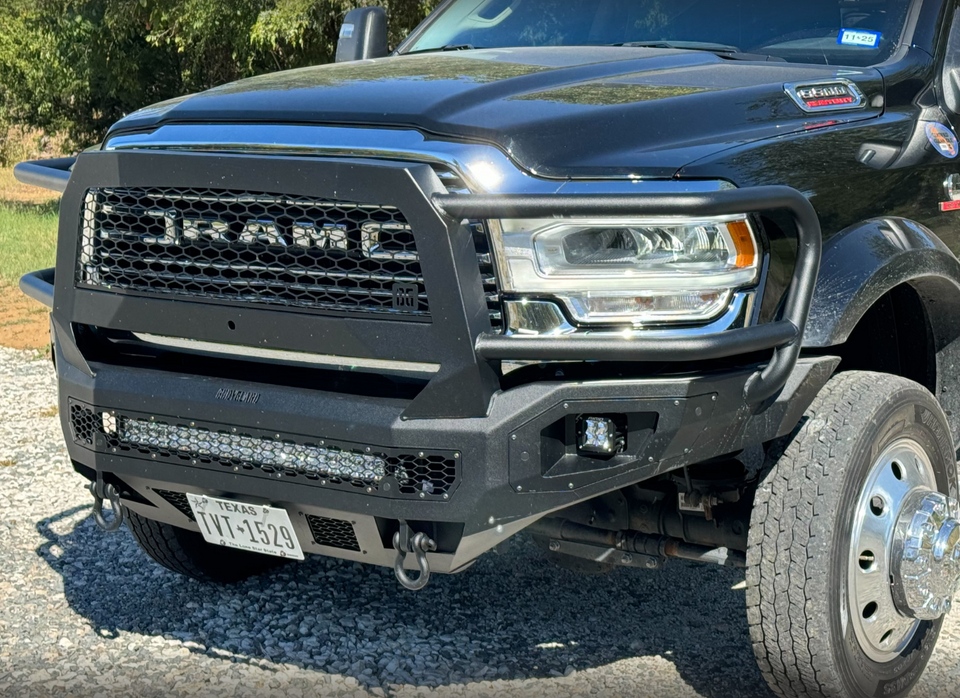 Freedom Front Bumper Extreme For 2019-2026 Ram 2500/3500 HD Non-winch Sensor Cutouts With Mesh Grill With Camera Harness Bare Metal Bodyguard Bumpers