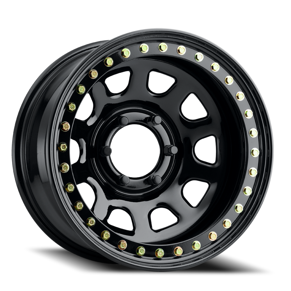 Aluminum Wheels 17x8 Black Daytona RT51 Gloss Black Beadlock -25 Offset 5 on 139.7 Bolt Pattern 107.95 Bore Raceline