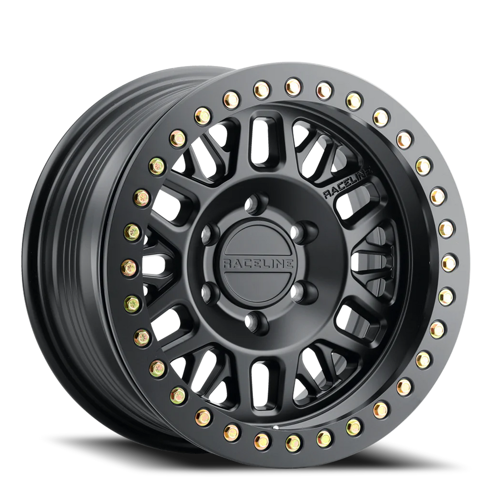 Aluminum Wheels 17x9 Ryno Cast Beadlock RT951B Satin Black Black Beadlock Ring -12 Offset 5 on 127 Bolt Pattern 83.82 Bore Raceline