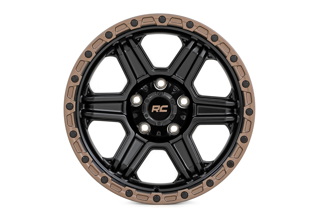 Rough Country 79 Series Wheel | One-Piece | Semi Gloss Black w/Bronze Ring | 15x8 | 5x4.5 | -19mm
