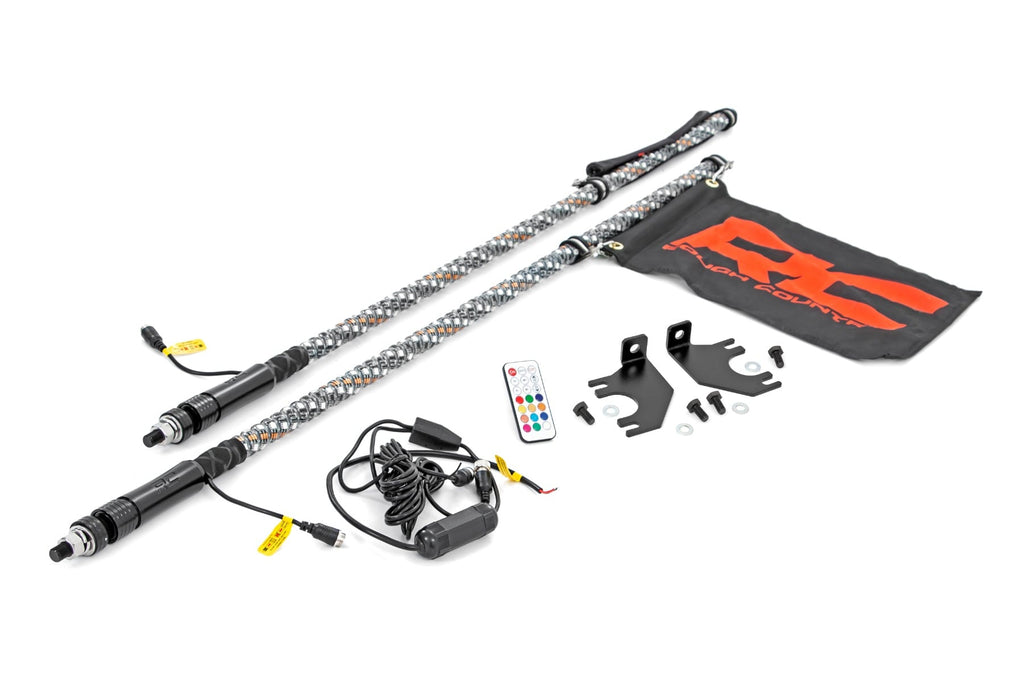Whip Mount | Cage | 4' Multl-Color LED Whip Pair | Kawasaki Teryx4 800 