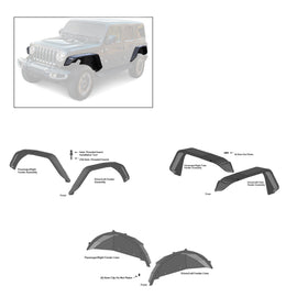 Black Horse Off Road TFFJ-FS Full Set Tubular Fender Flares & Inner Fender Flares Liners - Front & Rear