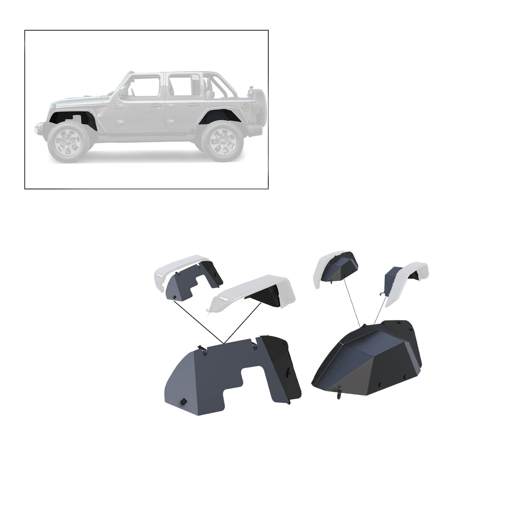 Black Horse Off Road TFFJL4 Full Set Inner Fender Flares Liners - Front & Rear