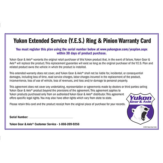 Yukon Gear and Axle YESRP Yukon Gear YESRP Yukon Extended Service plan for ring & pinion